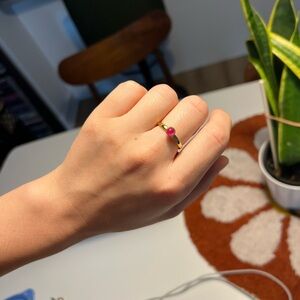 Genuine Pink jade ring 925 silver gold tone